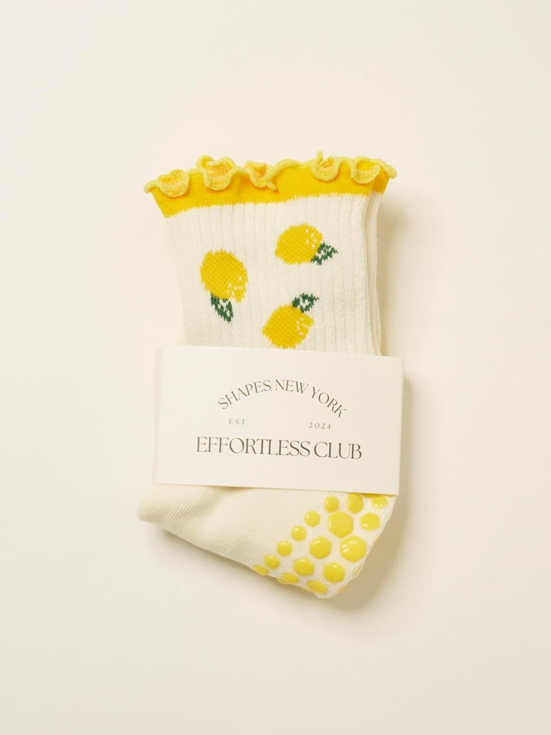 Shapes Studio Crew Half Calf Grip Socks, Cutest Fruits Pilates Socks, Ruffle socks, Non-Slip, Barre Yoga Fitness - Image 3